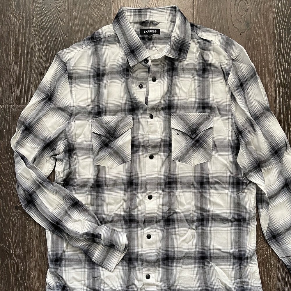 men’s express slim plaid stretch flannel shirt